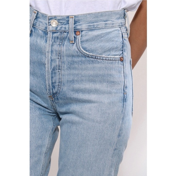 AGOLDE 90s High Rise Distressed Light Wash Denim Button Fly Straight Leg Jean 26 - Picture 4 of 14